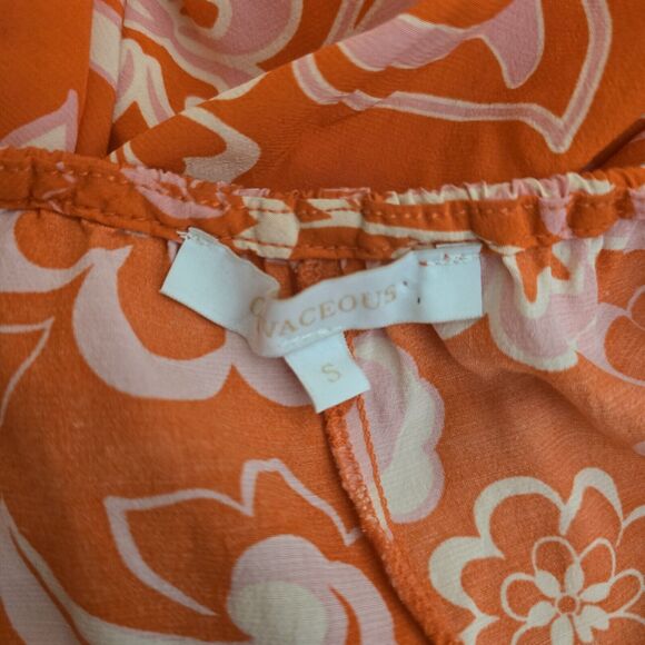 Olivaceous Popover Blouse Small Orange Pink Floral Retro 70s Inspired Pintuck - Picture 8 of 11